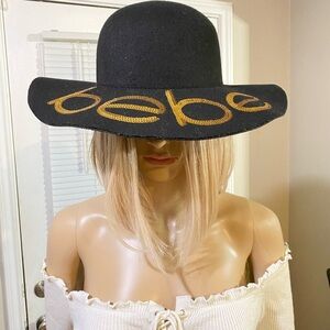 Bebe Black and Gold Wide-Brimmed Hat